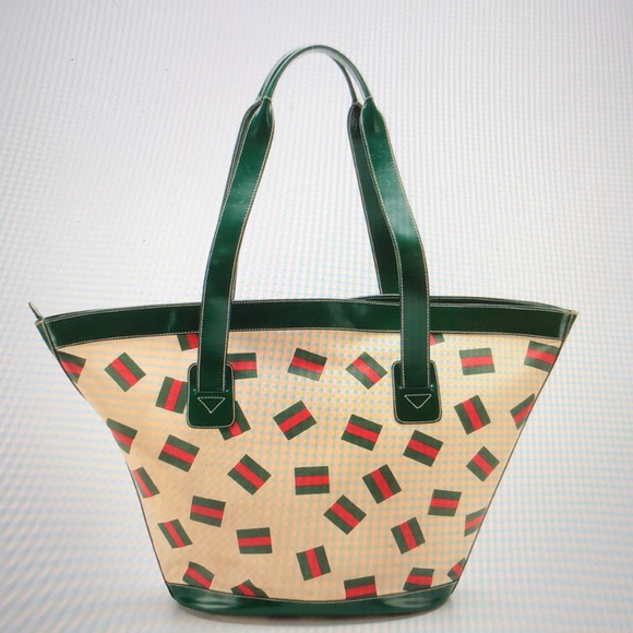 #0245 RARE Vintage Gucci Web Stripe Print Bucket Tote - Picture 4 of 12